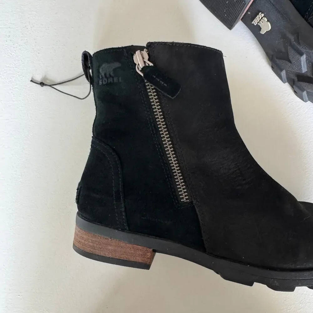 Sorel Black Suede Ankle Booties with Lug Sole Waterproof